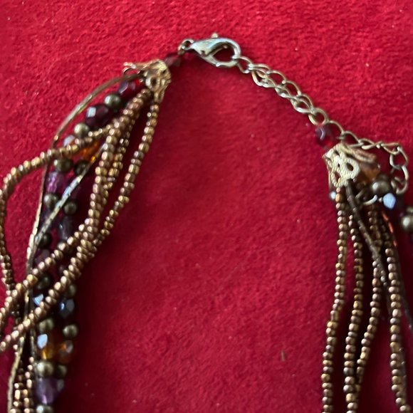 Beaded Necklace w/Dark Burgundy Crystal Pendant Adjustable - Picture 5 of 8